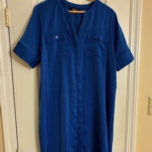Vera Wang Simply Vera Women's Blue Short Sleeve Button Front Shirt Dress Sz L